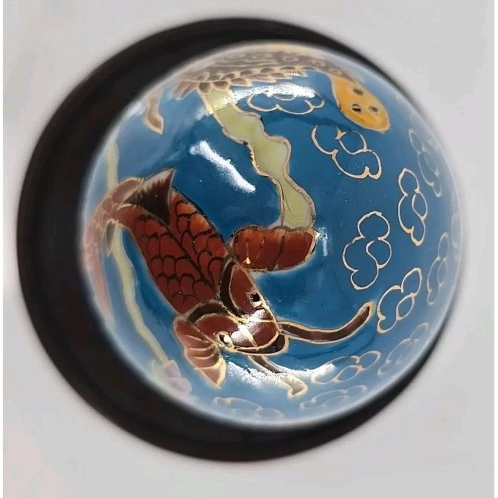 Ceramic Emu Egg- Koi Fish in Pond Graphic- Unique - 7 Oz‎ Enamel Ceramic Egg